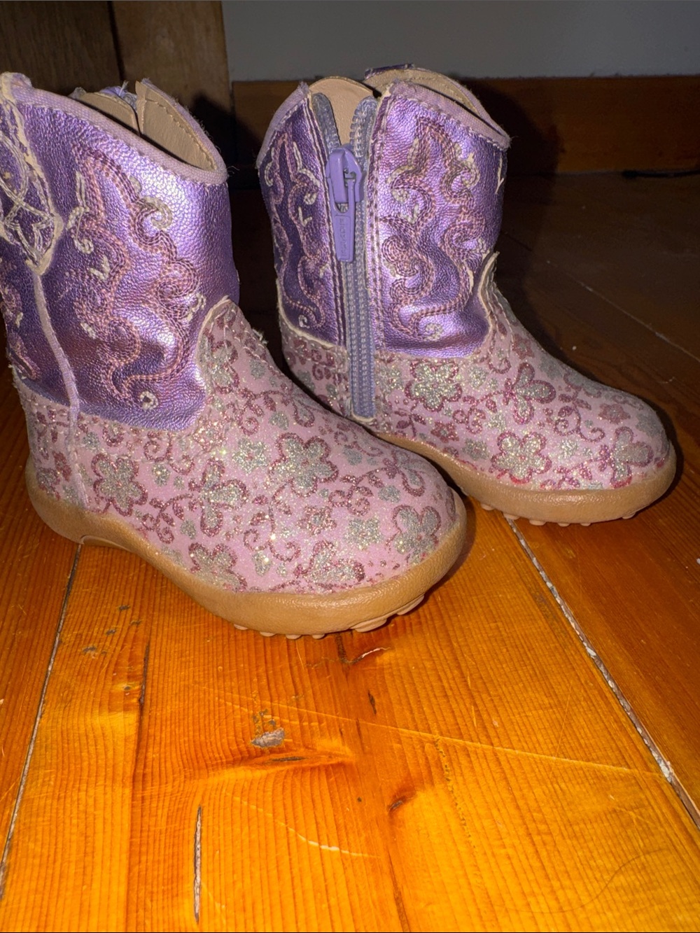 Roper Girls Purple & Pink Glitter Flower Cowboy Boots